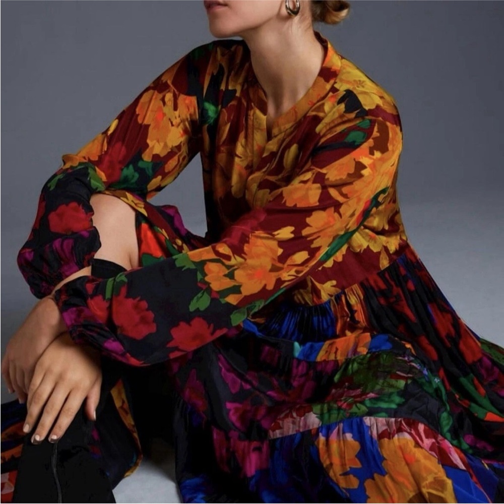 Anthropologie Women’s Siddhartha Bansal Arcadia Print Tier Maxi Dress Size XS